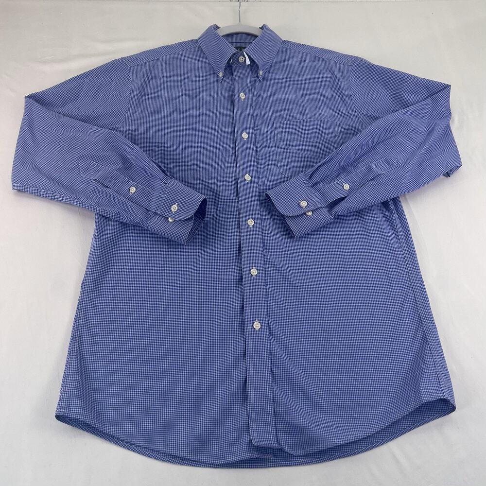 Lauren Ralph Lauren Slim Fit Non Iron Dress Shirt Blue Check Mens M 15.5 32-33